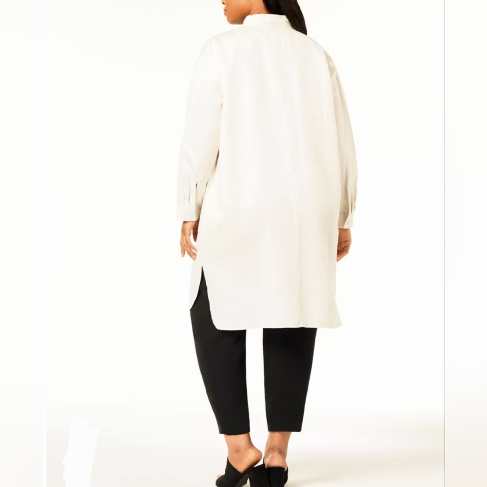 Eileen Fisher Ivory Long Button Front Coat - Picture 2 of 11